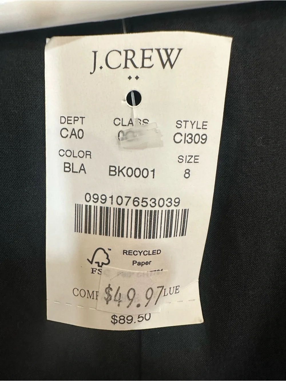 J. Crew Black Button-Front Linen Blend Vest- Womens 8
